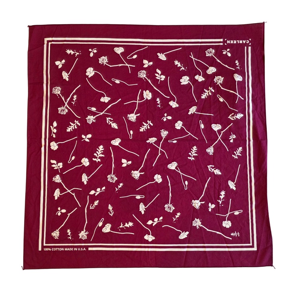 Carleen NYC Botanical Floral Bandana Scarf Burgundy Maroon Cotton Made in USA